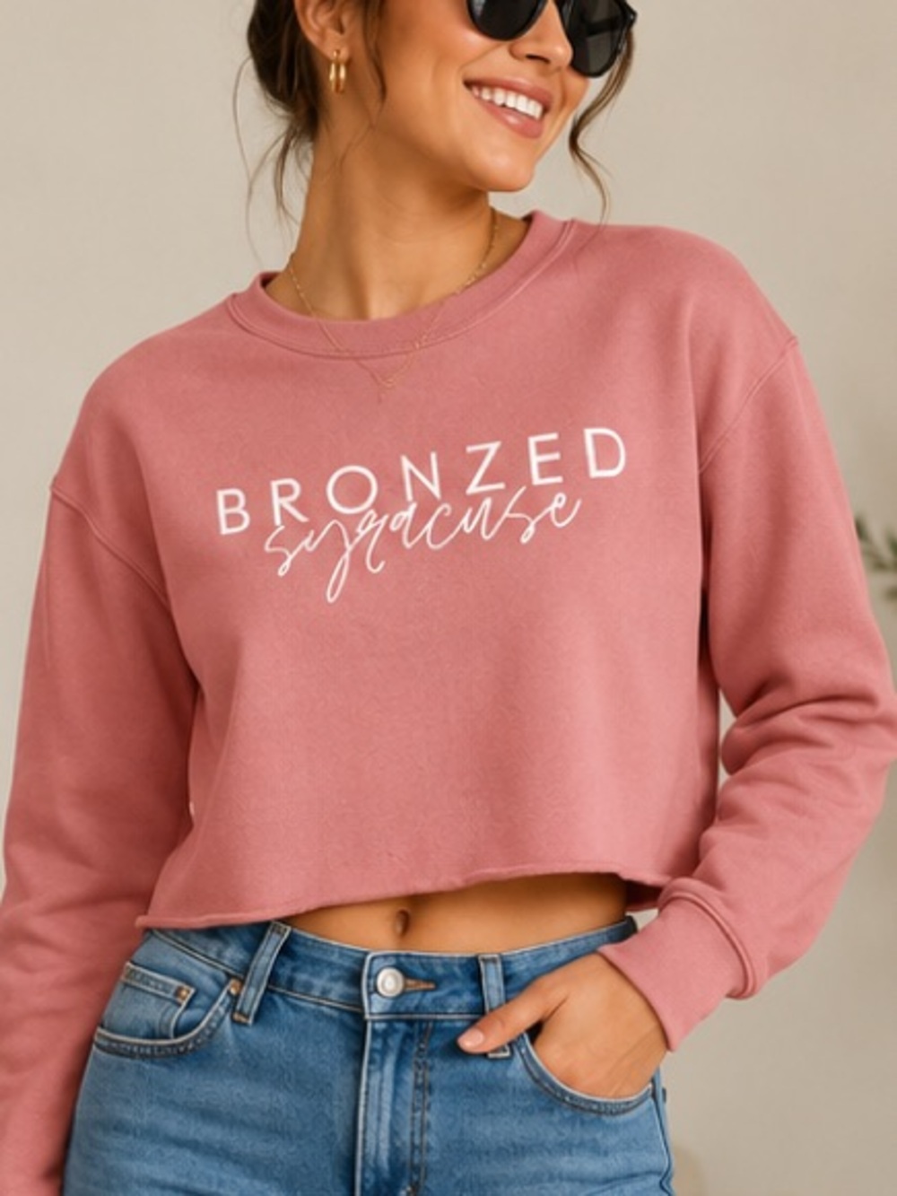 Bronzed Syracuse Dusty Rose Cropped Sweatshirt
